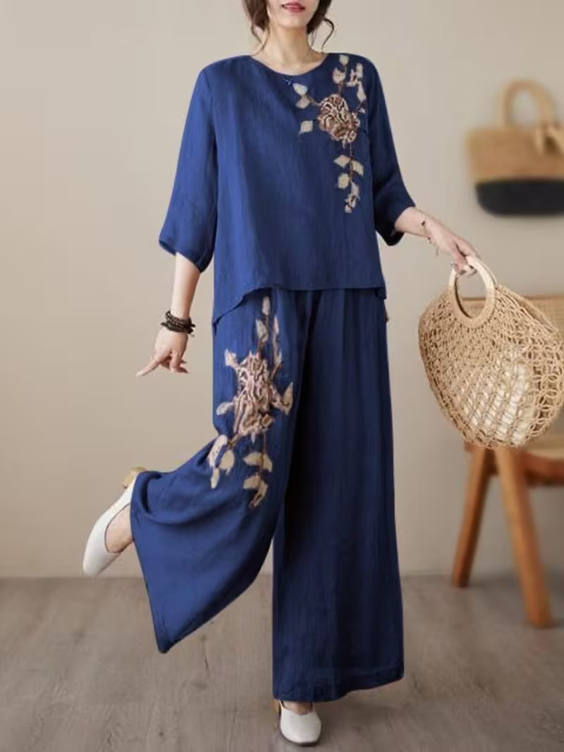 Women's Floral Printed Loose Fit Outfit Set