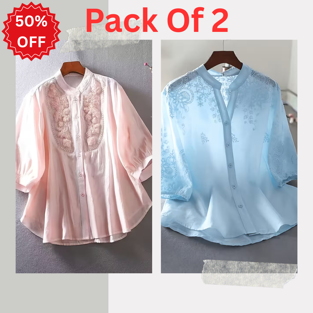 Pack of 2 Women's Premium Embroidered Casual Tops
