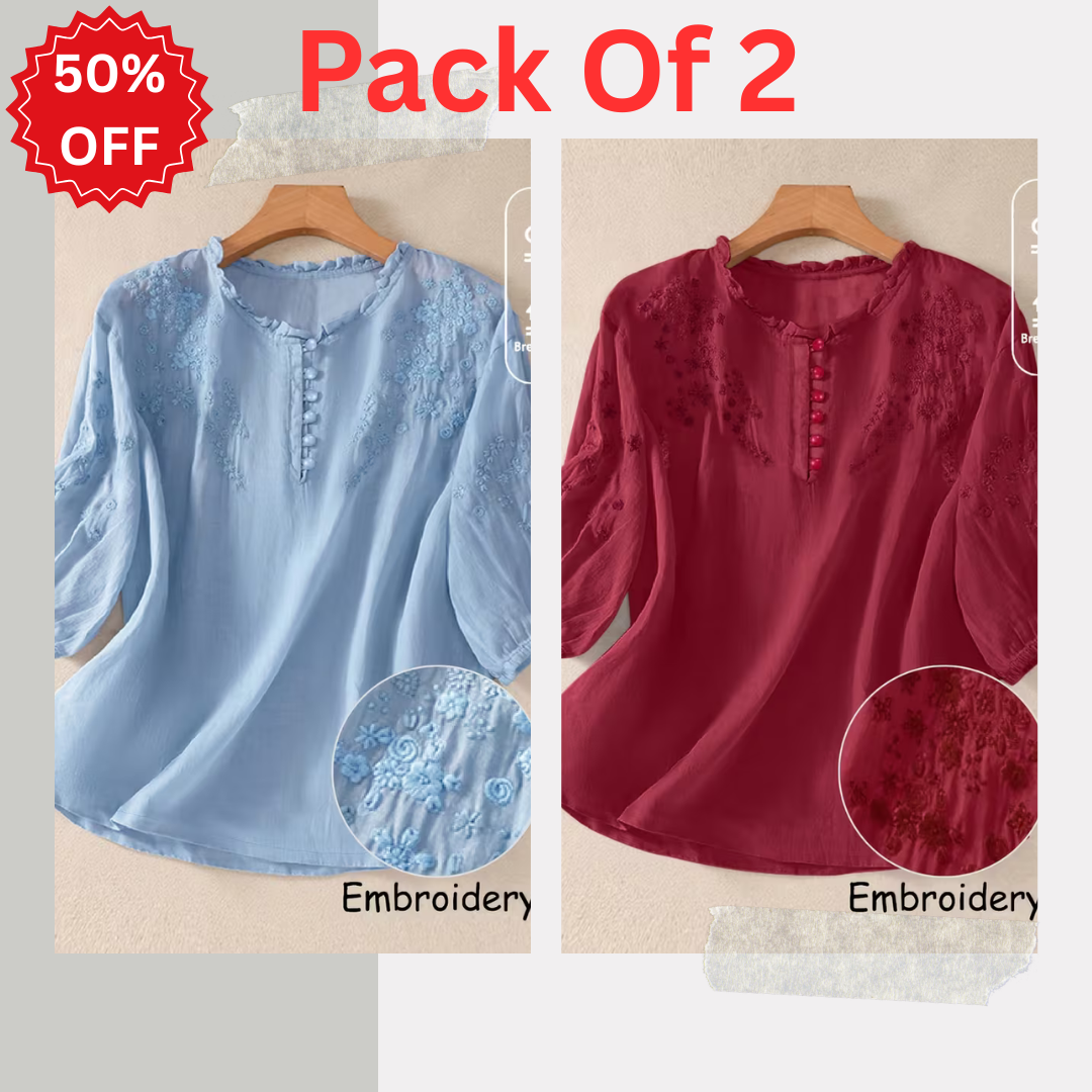 Pack of 2 Women's Premium Embroidered Casual Tops