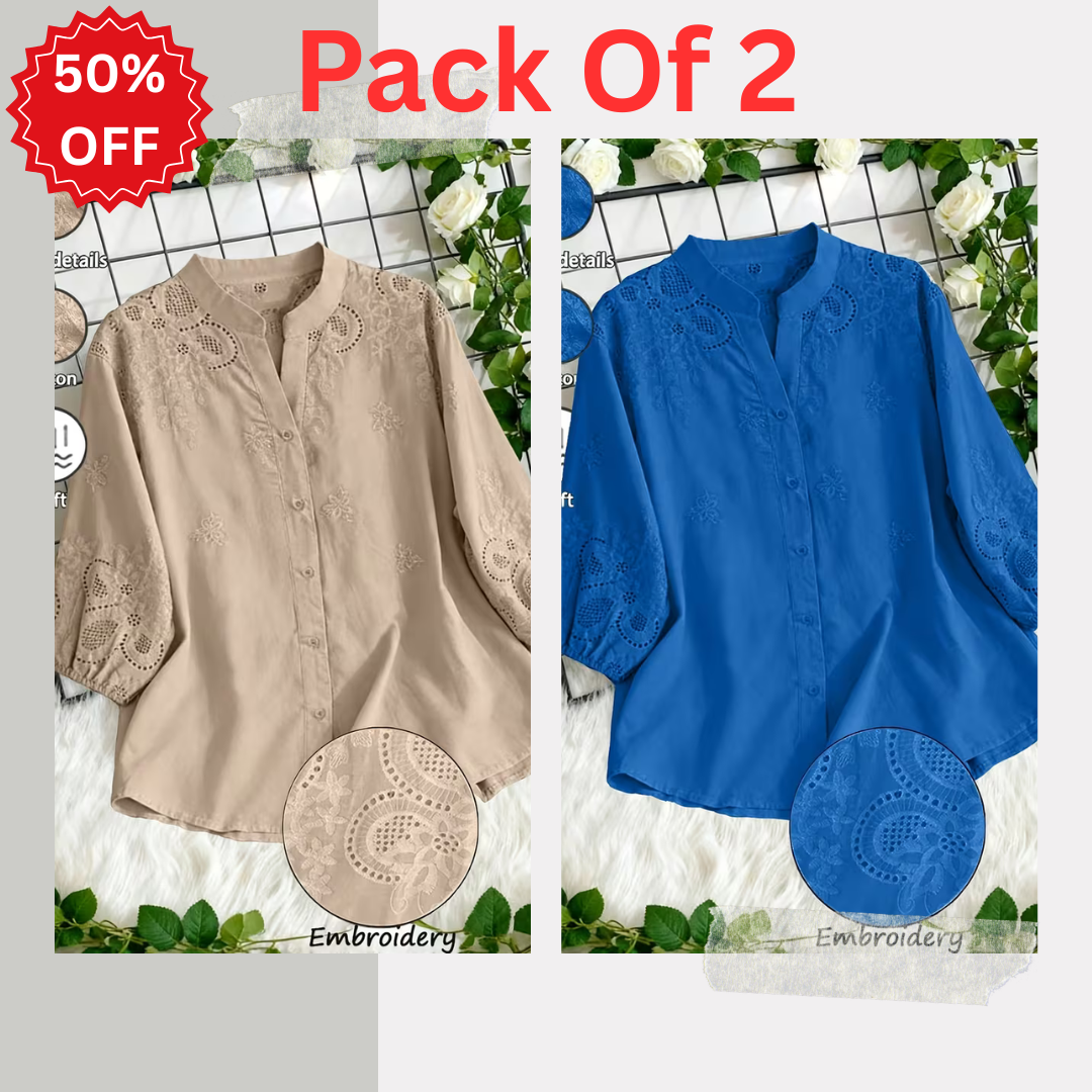 Pack of 2 Women's Premium Embroidered Casual Tops