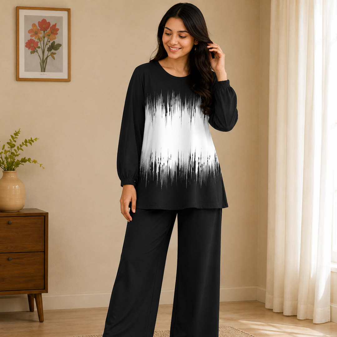 Elegant Monochrome Tunic & Wide-Leg Pants Set
