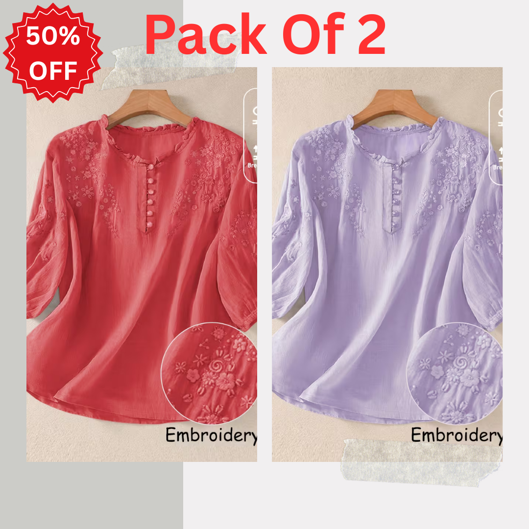 Pack of 2 Women's Premium Embroidered Casual Tops