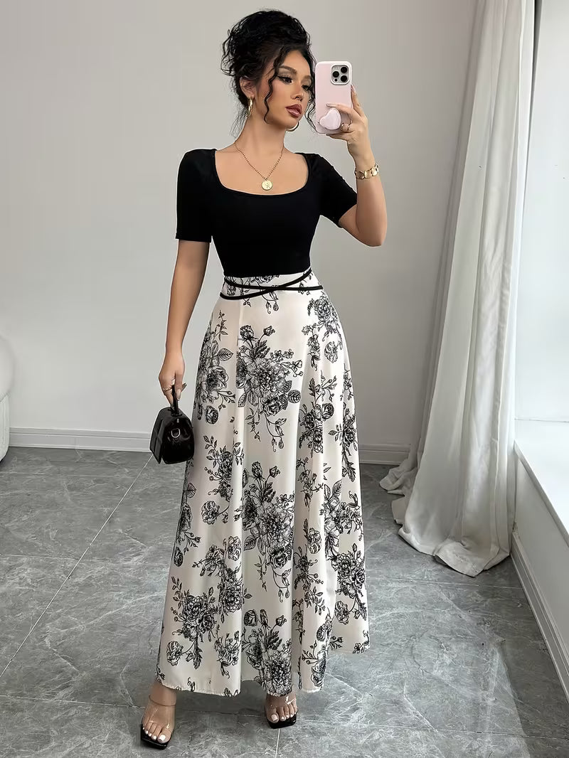 Women's Premium Printed Crop Top & Maxi Skirt Set