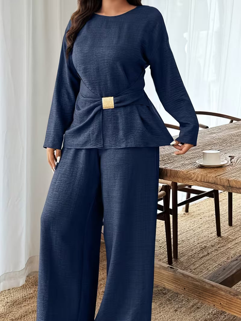 Women's Premium Textured Top & Wide Leg Pants Set
