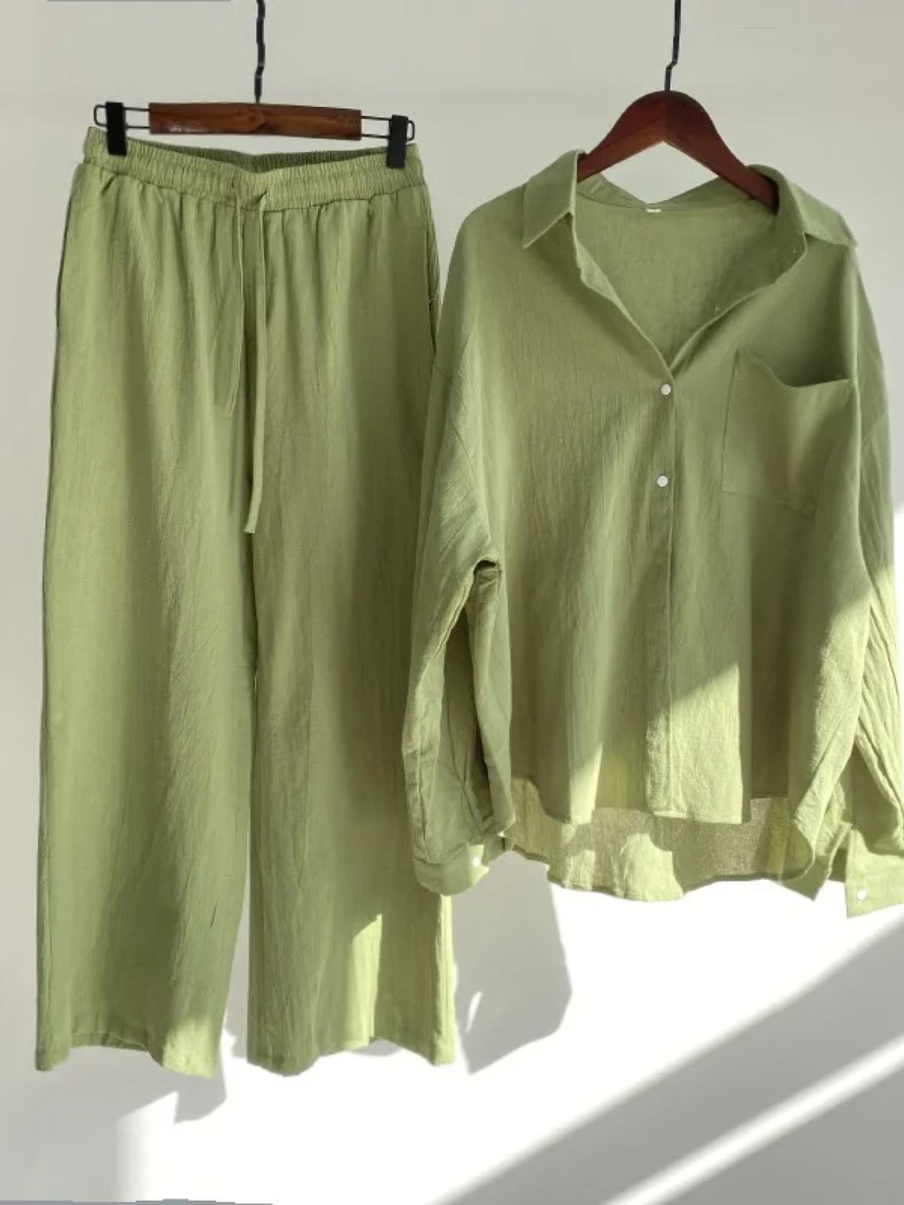 Fashionable Women’s Cotton Slacks & Shirt Suit Set