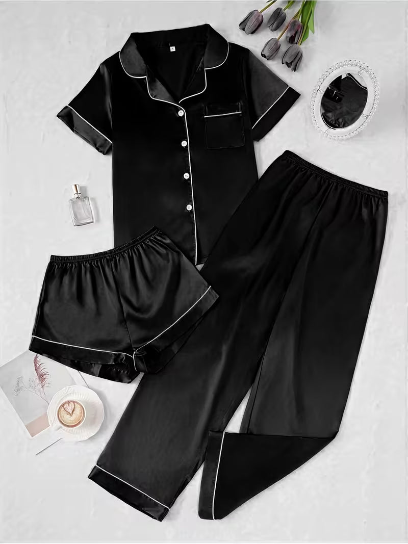 Women's Luxe Satin 3-Piece Sleepwear Set