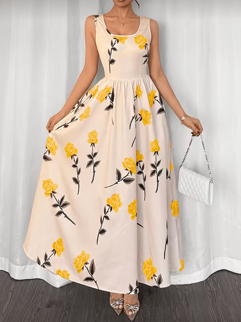 Women's Premium Floral Tie Strap Midi Dress