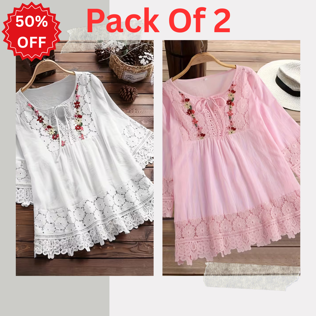 Pack of 2 Women's Premium Embroidered Casual Tops