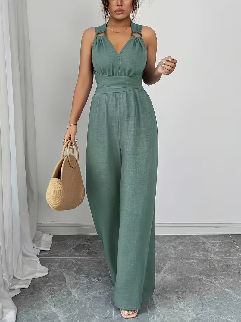Elegant Cross-Back Wide Leg Jumpsuit for Women – Sleeveless Backless Casual Party Romper