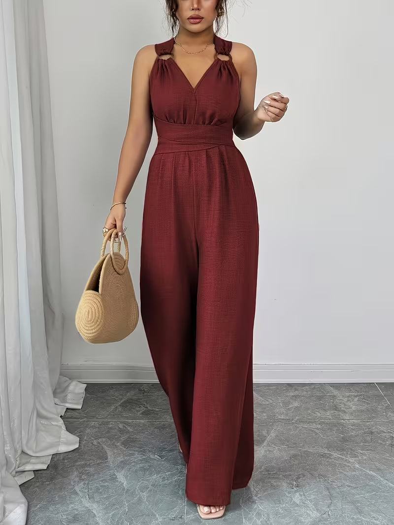Elegant Cross-Back Wide Leg Jumpsuit for Women – Sleeveless Backless Casual Party Romper