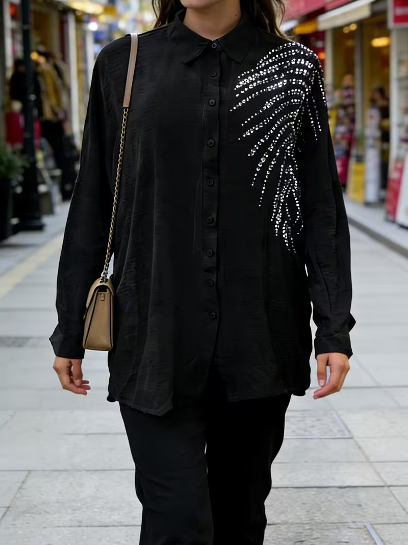 Women's Rhinestone Detail Shirt & Pants Set