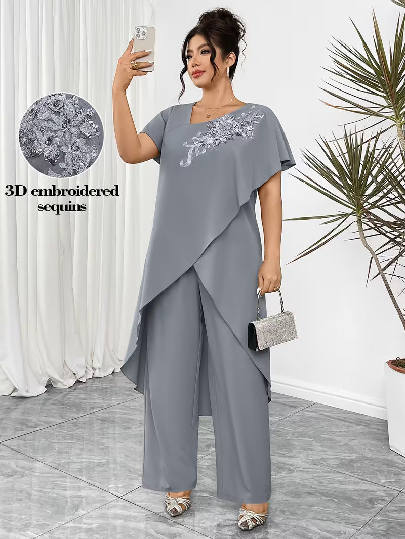 Luxury Rhinestone Lace Plus-Size Set
