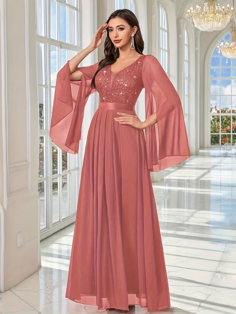 Royal Pearl Sequin Evening Gown