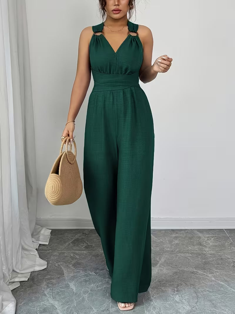 Elegant Cross-Back Wide Leg Jumpsuit for Women – Sleeveless Backless Casual Party Romper