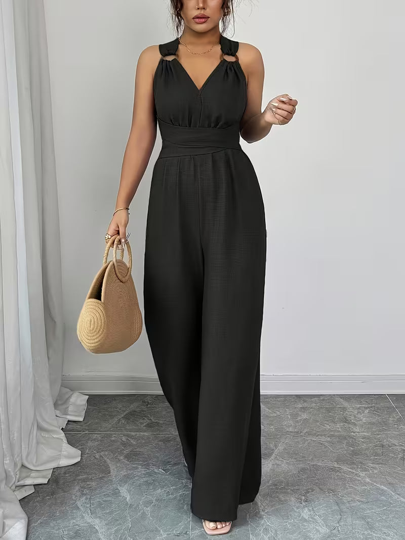 Elegant Cross-Back Wide Leg Jumpsuit for Women – Sleeveless Backless Casual Party Romper