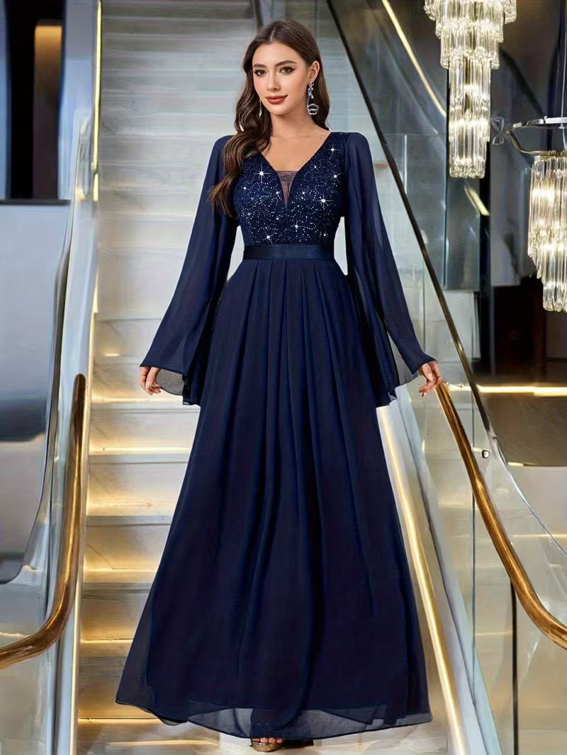 Royal Pearl Sequin Evening Gown