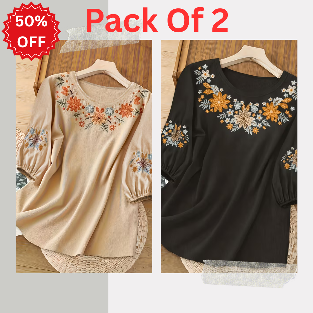 Pack of 2 Women's Premium Embroidered Casual Tops