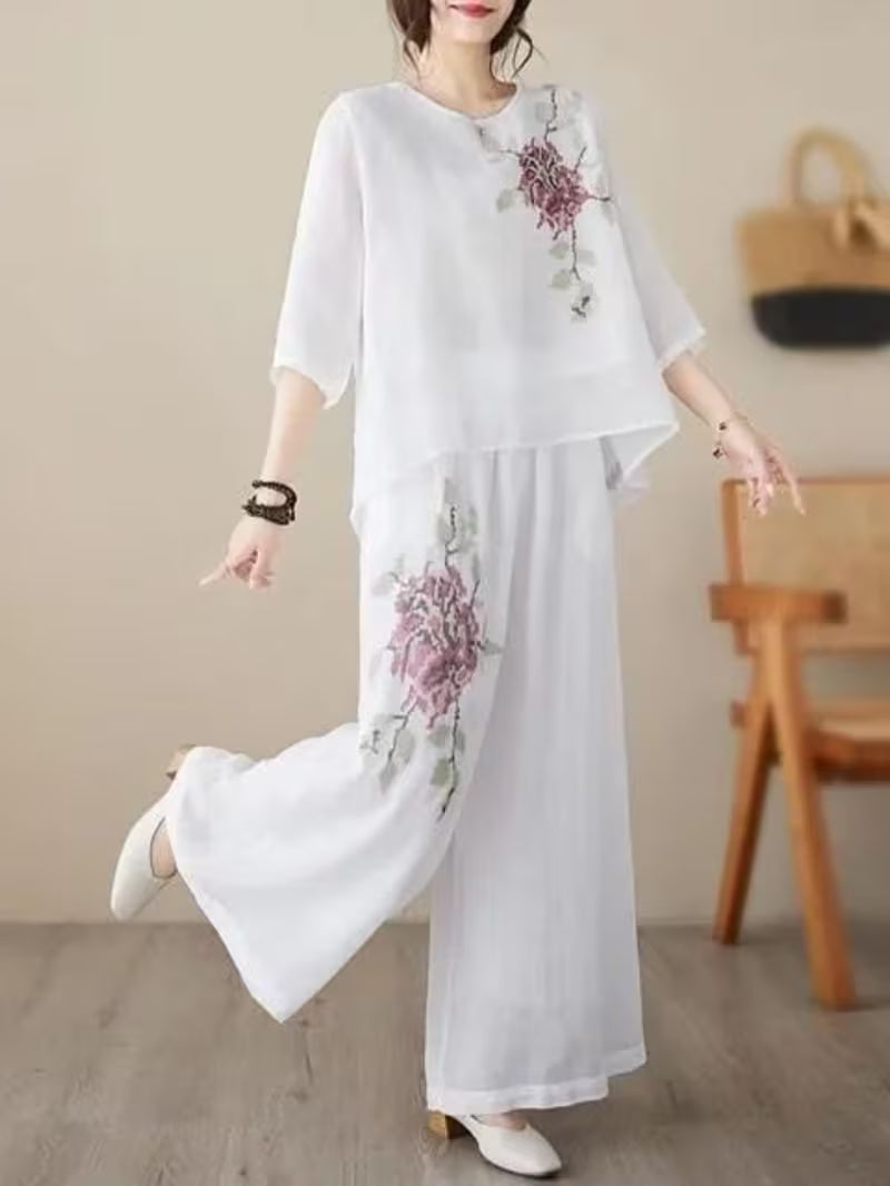Women's Floral Printed Loose Fit Outfit Set