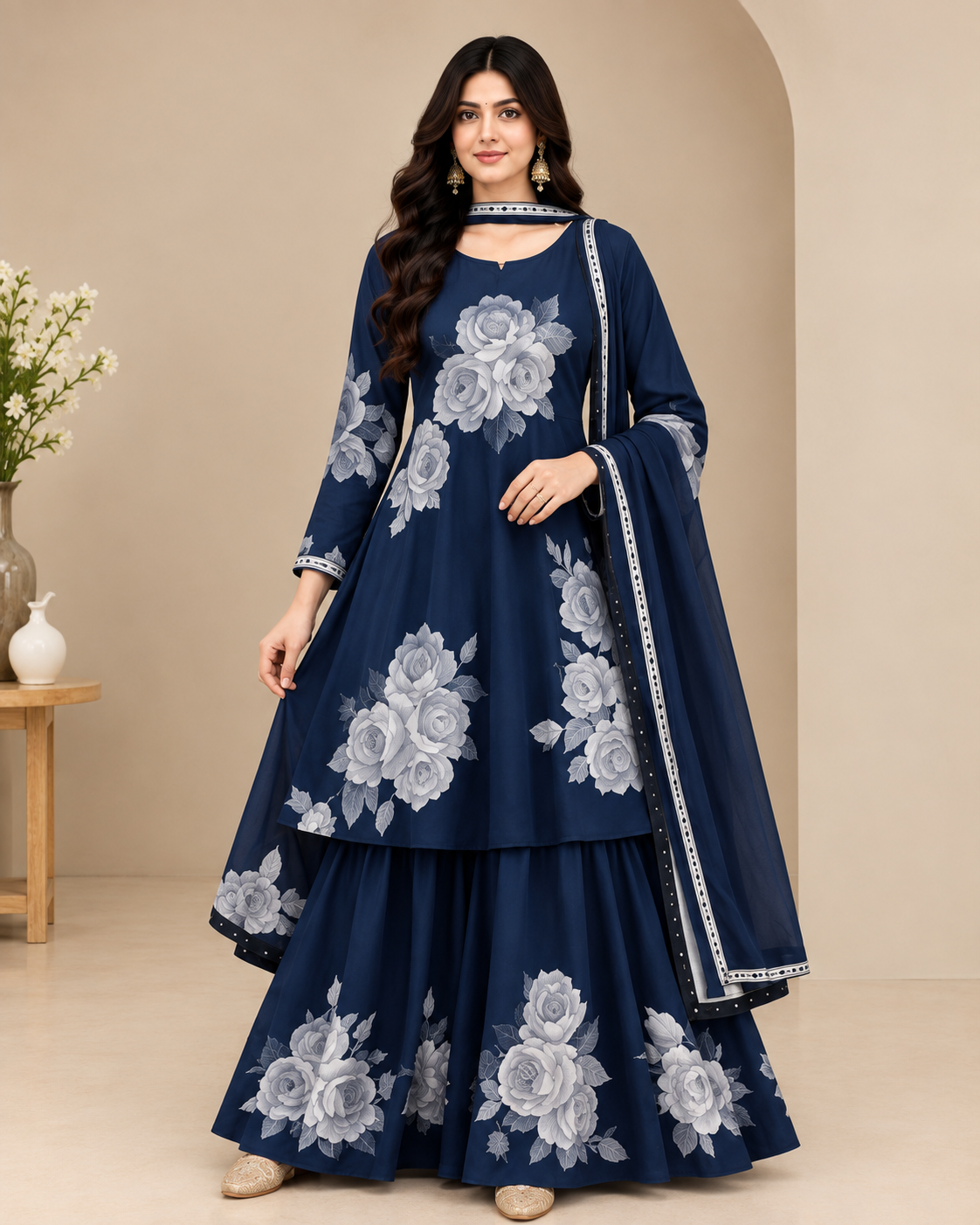 Women’s Embroidered Anarkali Sharara Set