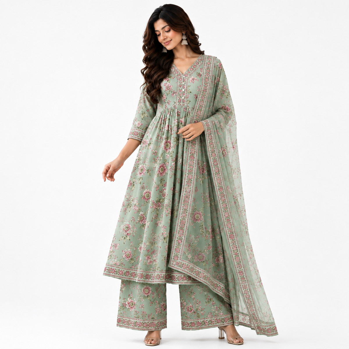 Women’s Floral Printed Kurta Pant & Dupatta Set