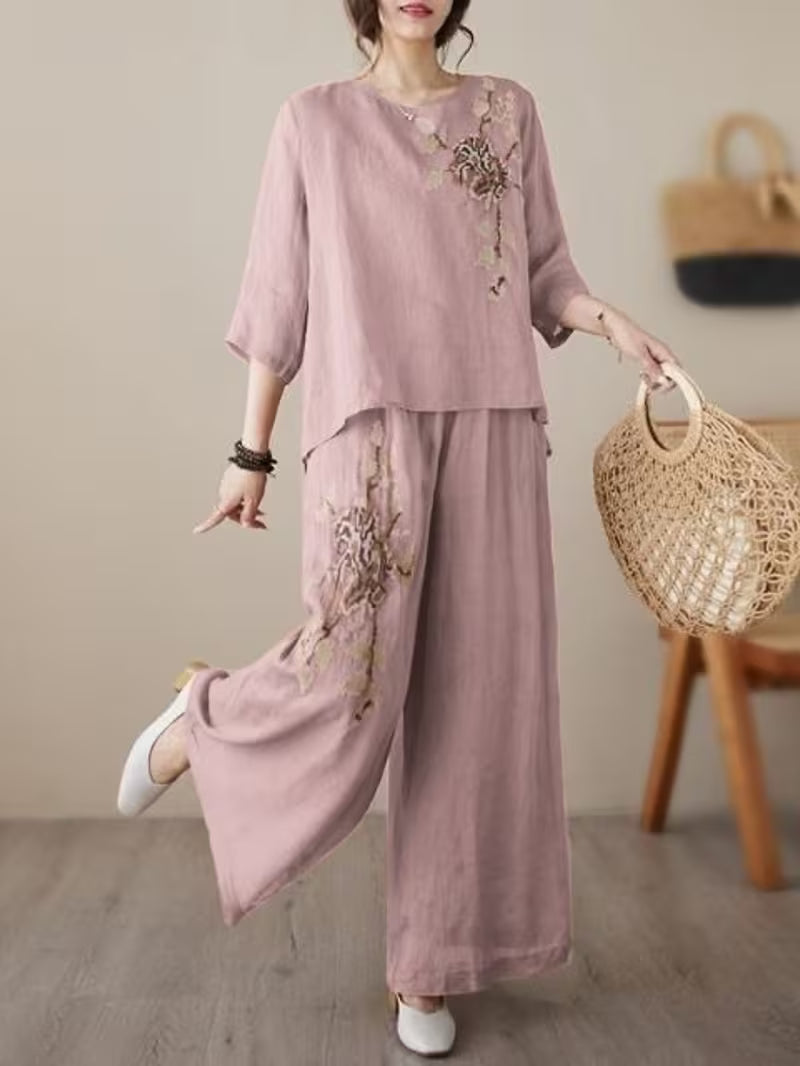 Women's Floral Printed Loose Fit Outfit Set
