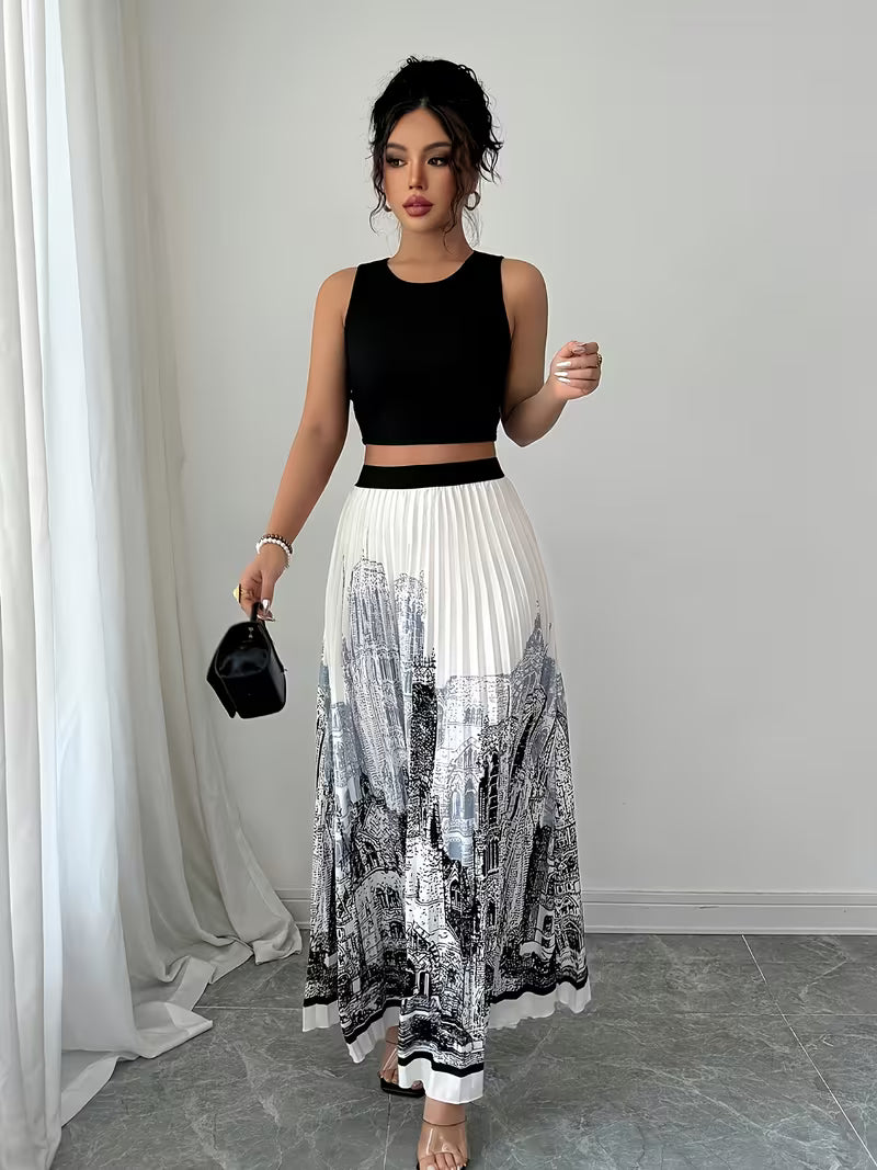 Women's Premium Printed Crop Top & Maxi Skirt Set