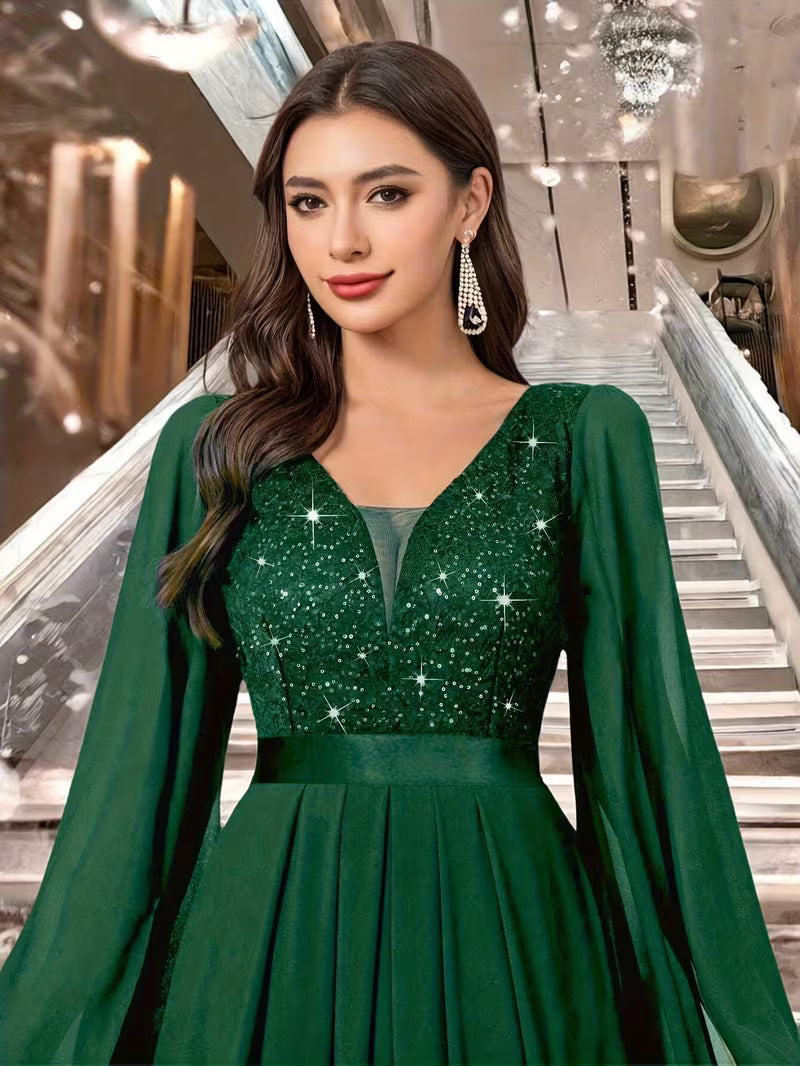 Royal Pearl Sequin Evening Gown