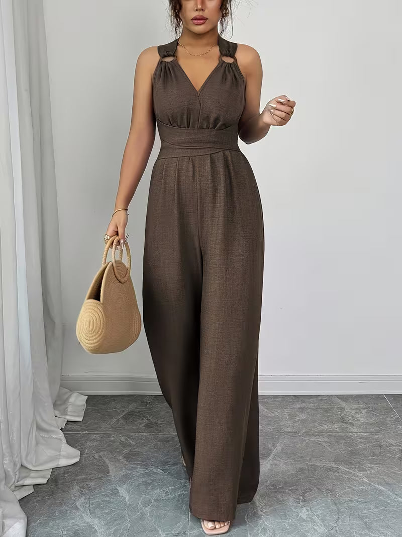 Elegant Cross-Back Wide Leg Jumpsuit for Women – Sleeveless Backless Casual Party Romper