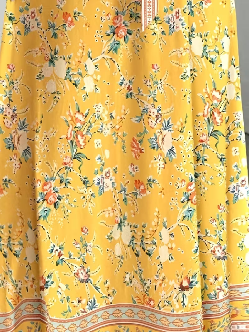 Women's Printed Belted Maxi Dress | Elegant Puff Sleeve Summer Dress