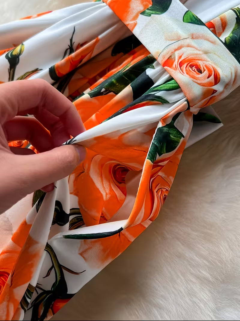 Women's Premium Floral Belted Midi Dress