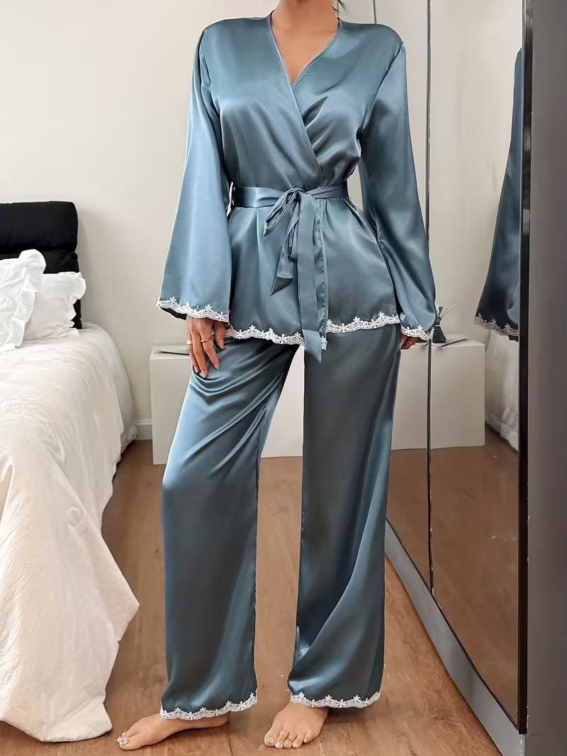 Women's Lace Trim 2-Piece Robe Set | Elegant Luxury Sleepwear