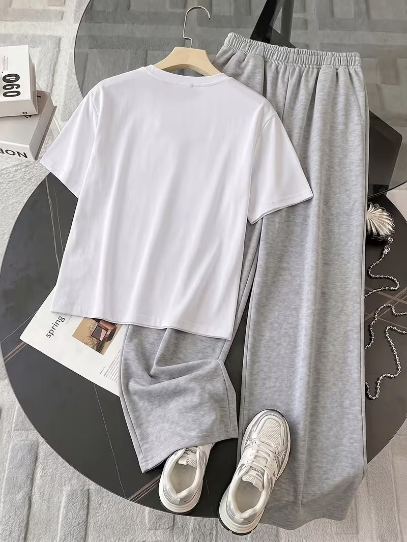 Women's Summer Bear Print Lounge Set – Soft Oversized T-Shirt with Drawstring Pants
