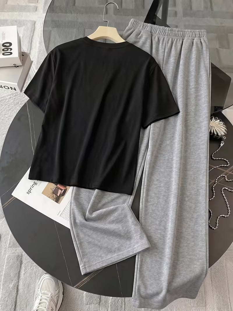 Women's Summer Bear Print Lounge Set – Soft Oversized T-Shirt with Drawstring Pants