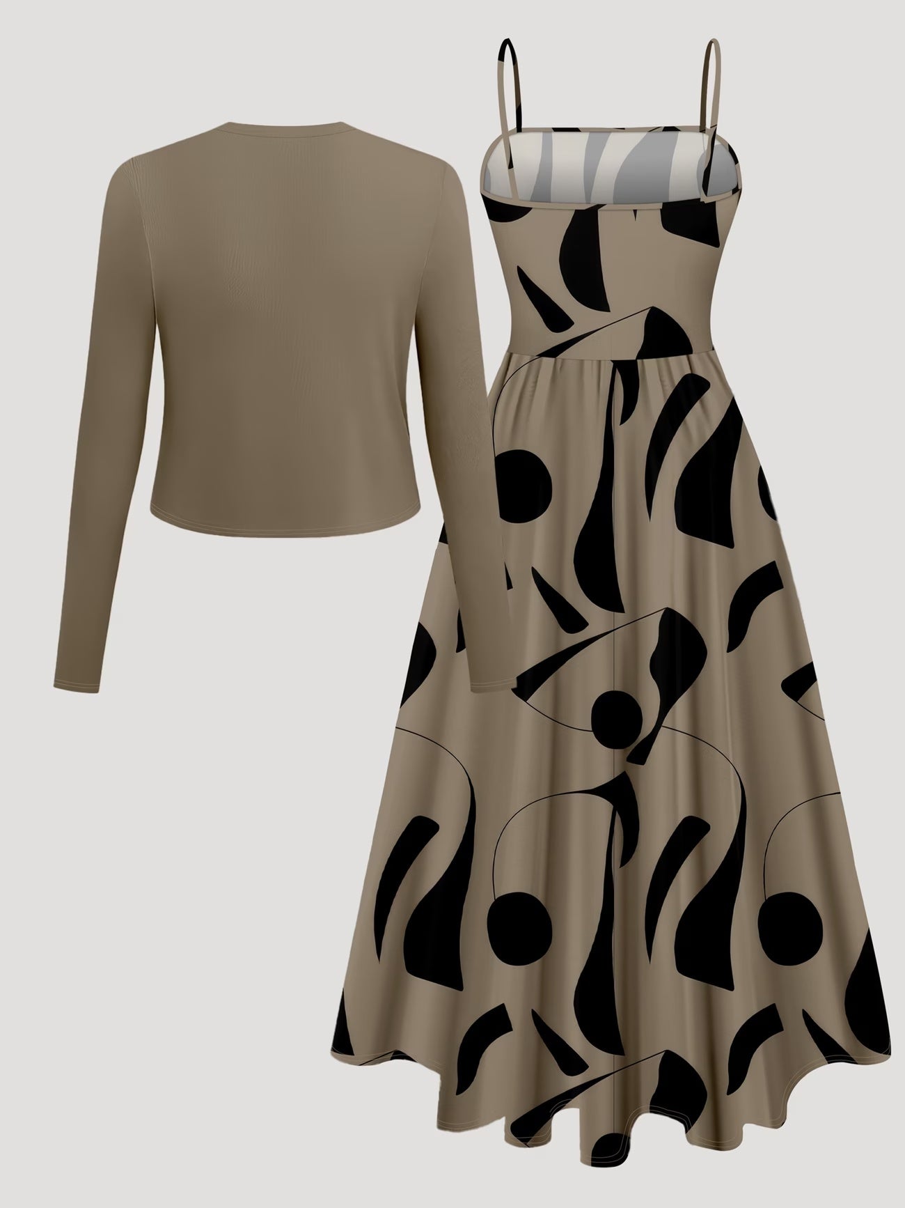 Women's Abstract Print 2-Piece Maxi Dress Set | Elegant Jacket Co-Ord