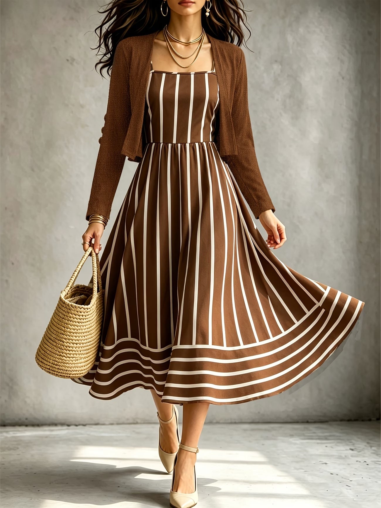 Women's Abstract Print 2-Piece Maxi Dress Set | Elegant Jacket Co-Ord