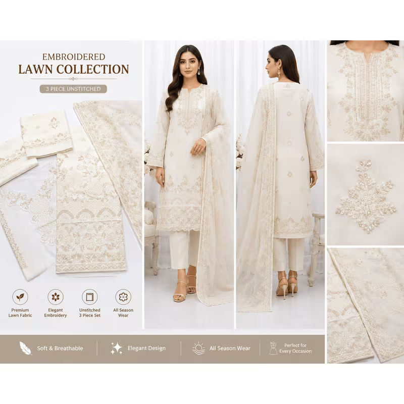 Elegant Lawn Salwar Kameez Set with Dupatta