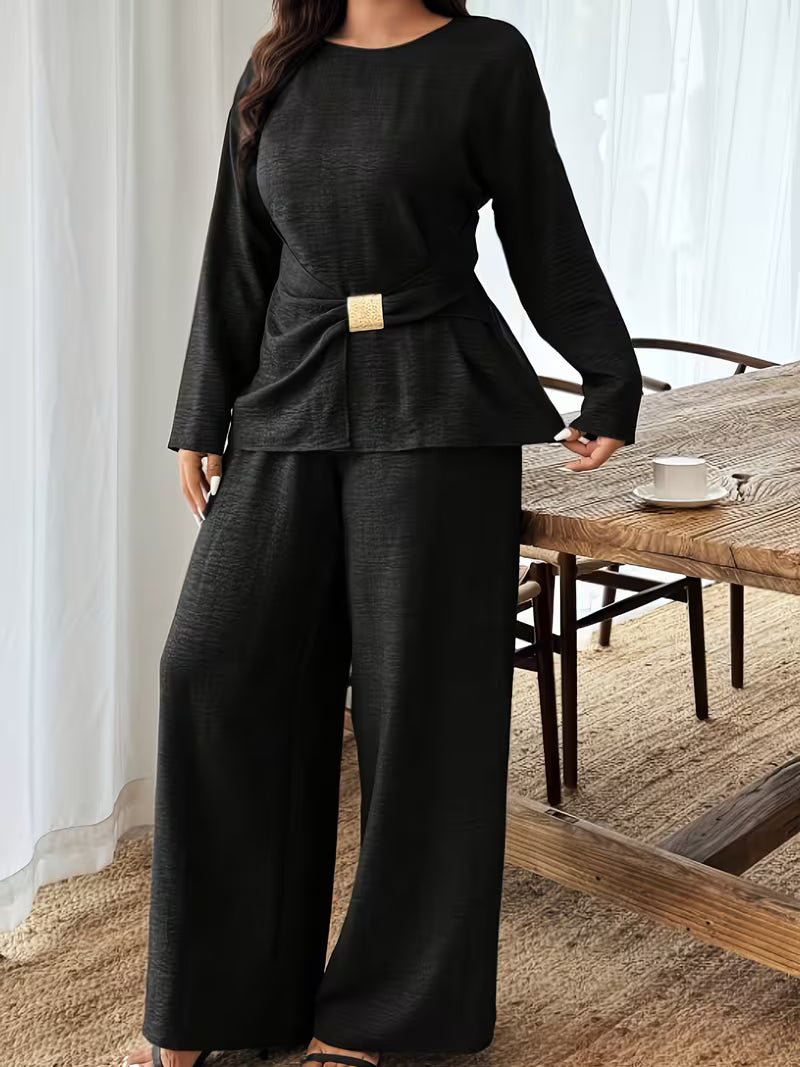 Women's Premium Textured Top & Wide Leg Pants Set