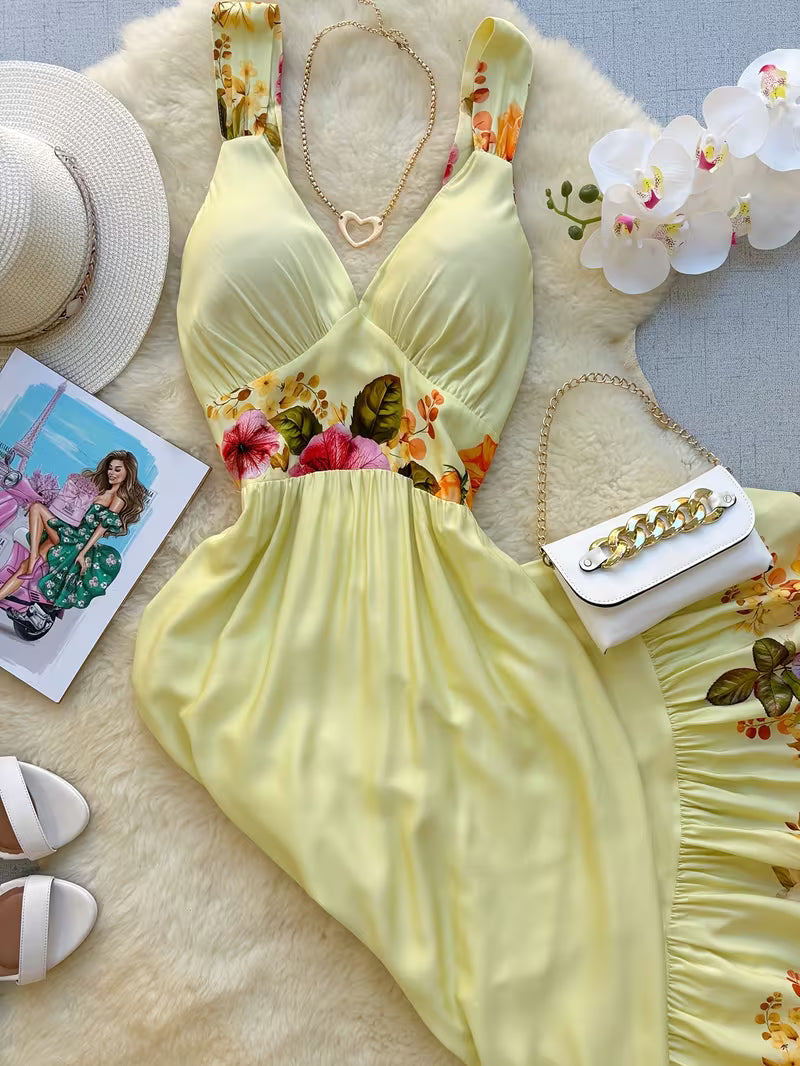 Women's Floral V-Neck Vacation Dress