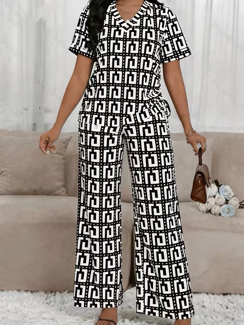Modern Plaid Flare Sleeve Set