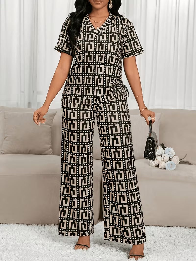 Modern Plaid Flare Sleeve Set