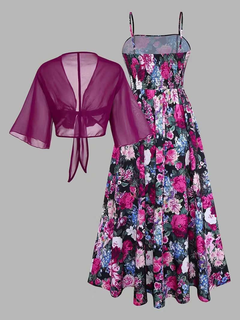 Women's New Summer Fashion Printed 2pcs Dress Set