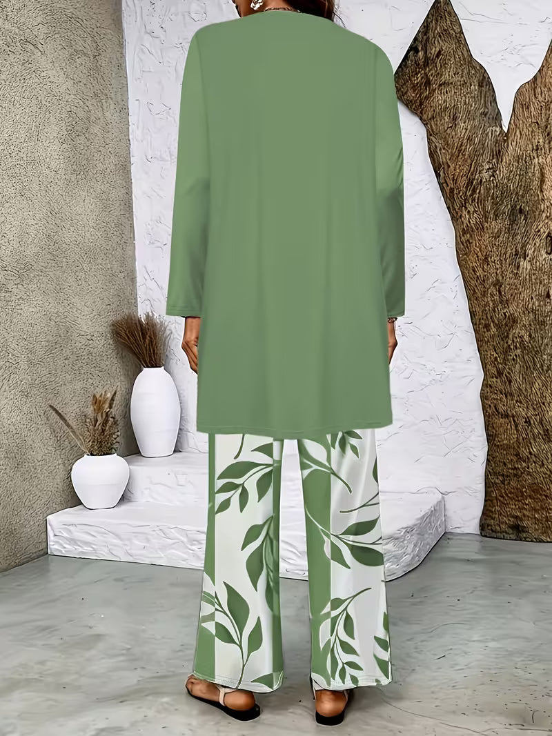 Women's 3-Piece Printed Co-Ord Set | Cardigan, Tank Top & Wide-Leg Pants