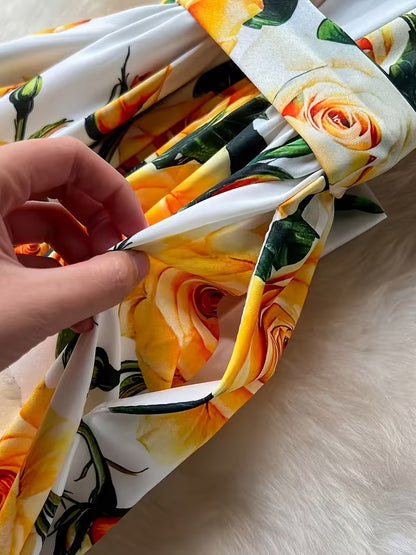 Women's Premium Floral Belted Midi Dress
