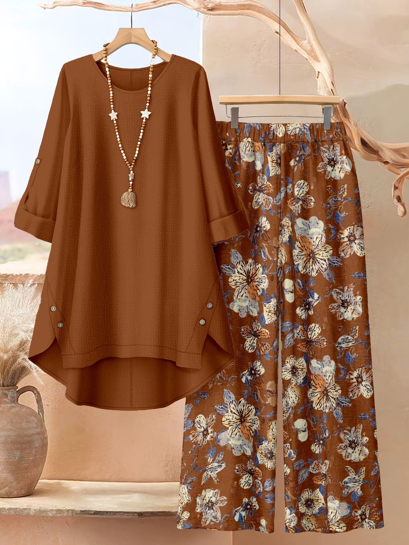 Elegant Botanical Print 2-Piece Women’s Co-Ord Set