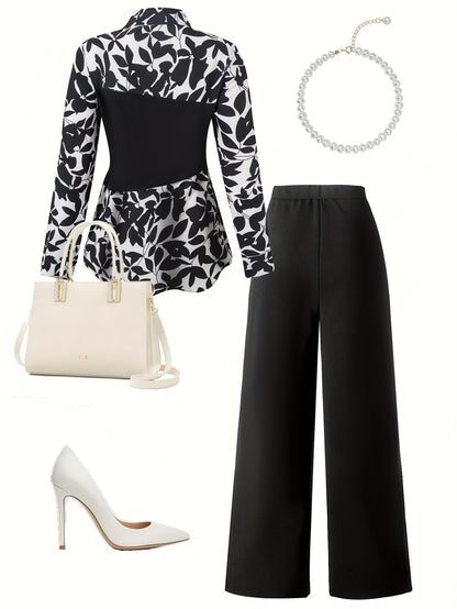 Women's Elegant Long Sleeve Top & Pants Set