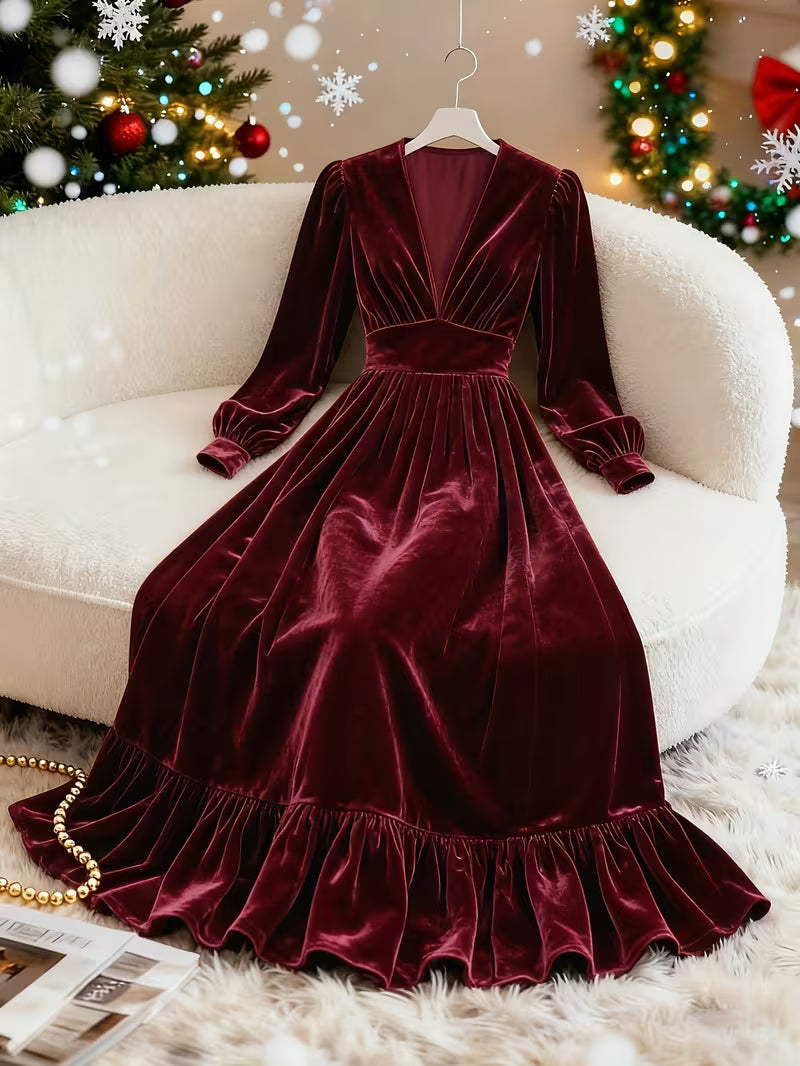 Women's Velvet Mermaid Maxi Dress | Elegant V-Neck Evening Gown
