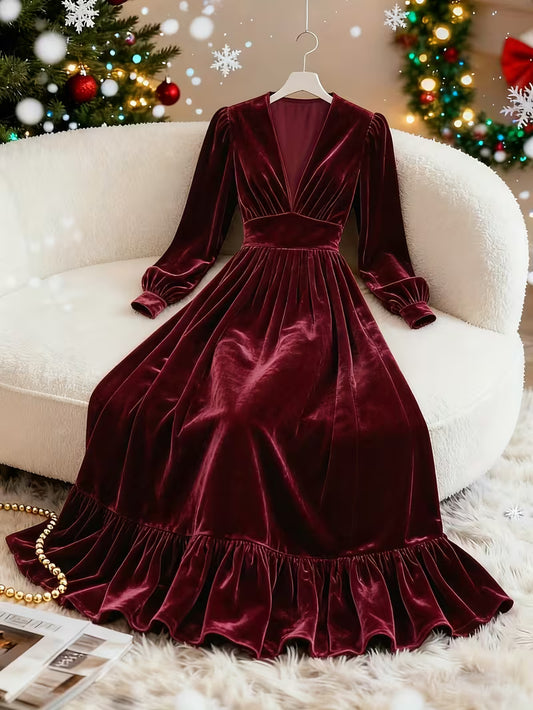 Women's Velvet Mermaid Maxi Dress | Elegant V-Neck Evening Gown