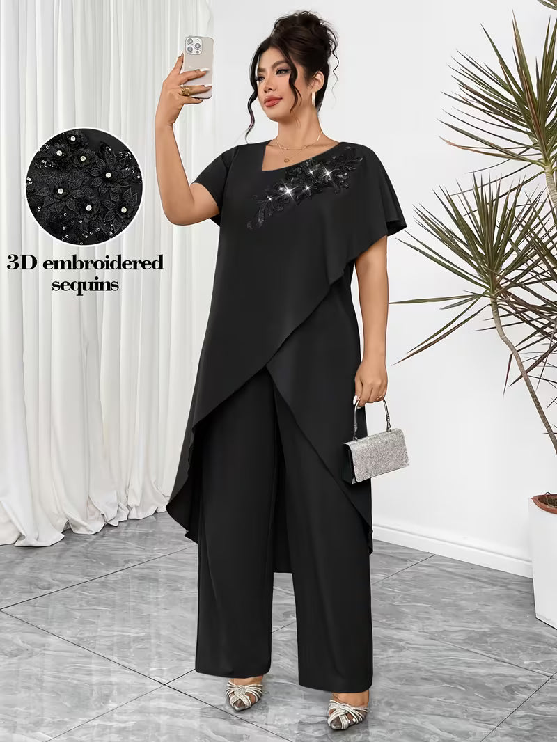 Luxury Rhinestone Lace Plus-Size Set