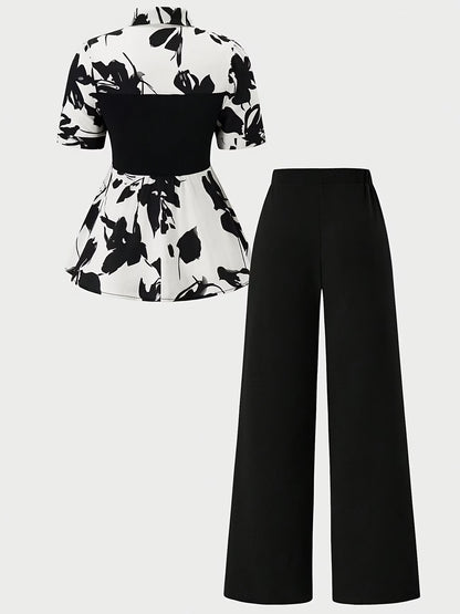 Women's Elegant Long Sleeve Top & Pants Set