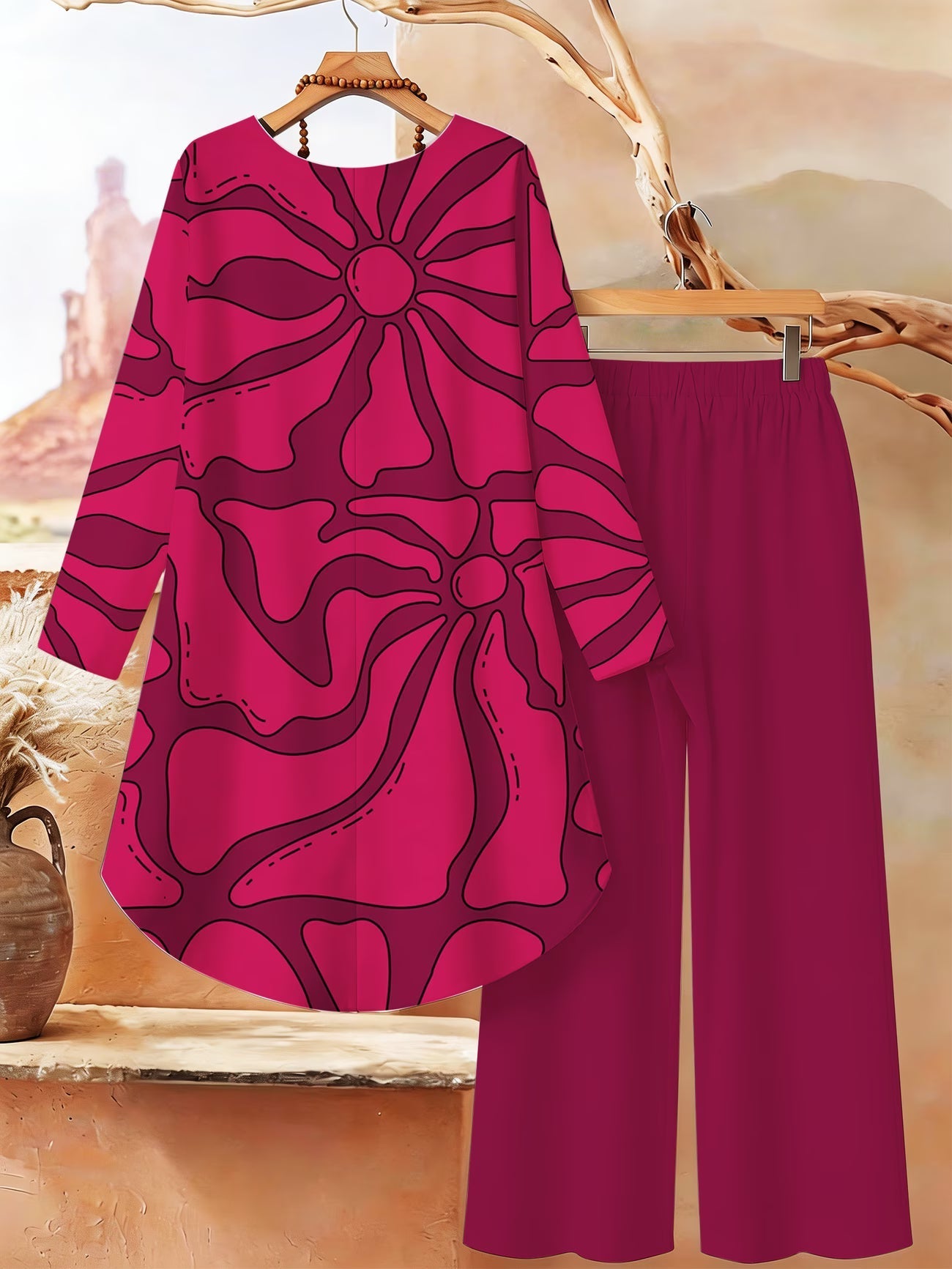 Elegant Botanical Print 2-Piece Women’s Co-Ord Set